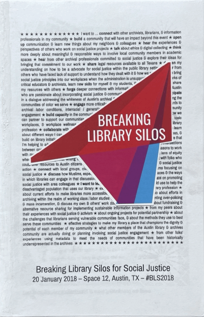 The cover of "Breaking Library Silos for Social Justice program" (digest size).