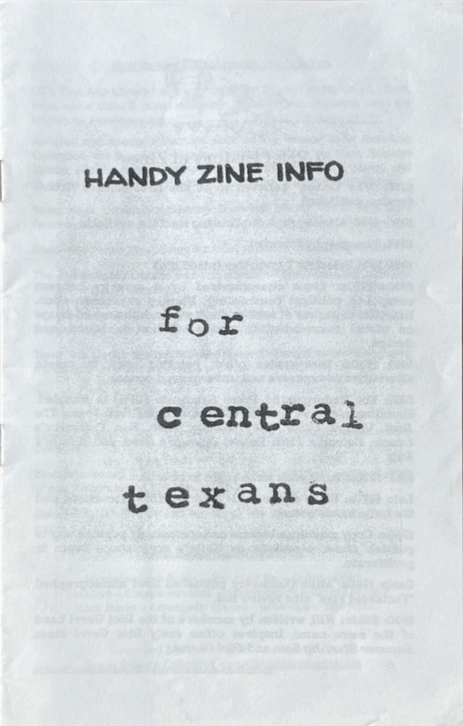 The cover of "Handy Zine Info for Central Texans, 2nd Edition" (digest size).