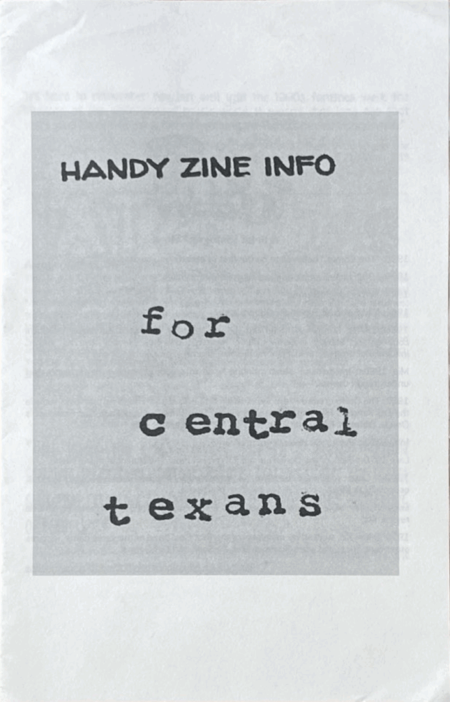The cover of "Handy Zine Info for Central Texans, 3rd Edition" (digest size).