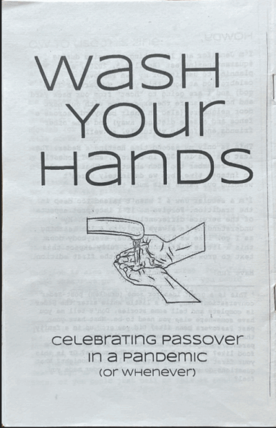 The cover of "Wash Your Hands: Celebrating Passover in a Pandemic (or whatever)" (digest size).
