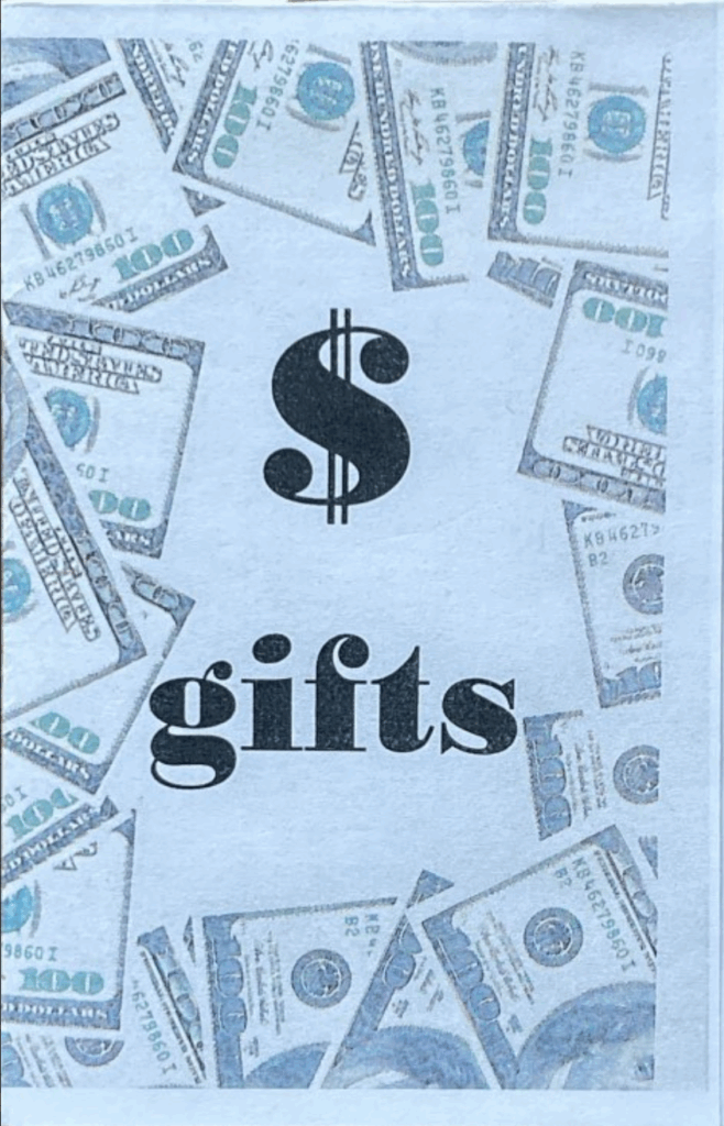The cover of "$ gifts" (minizine size).